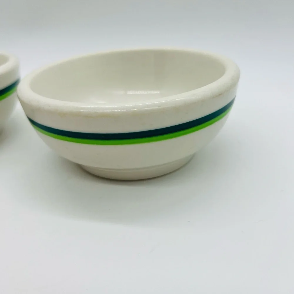 Wallace China California U.S.A. Striped Set of 2 Ceramic Bowls - Green and Blue